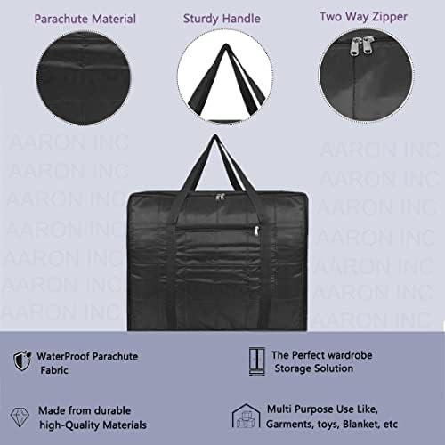 ANKIT INTERNATIONAL Jumbo Storage Bag for Clothes & Bedding – Lightweight Moisture Proof Parachute Fabric Organizer with Zipper & Handles, Large Capacity Storage for Blankets, Comforters (Black) - Image 6