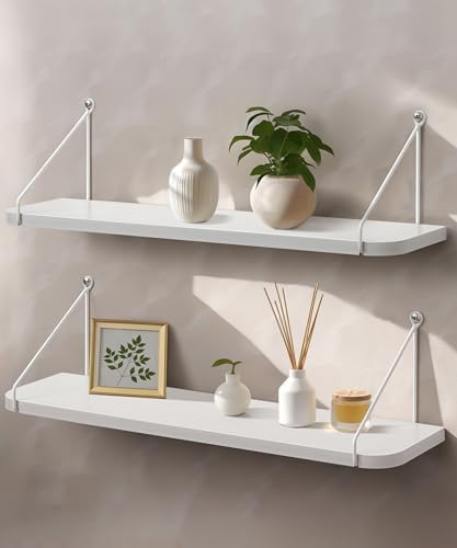 Afuly White Floating Shelves for Wall, 24in Shelf with Brackets, Set of 2 by Afuly
