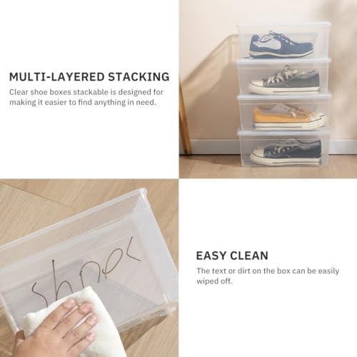 Clear Shoe Boxes 12Pcs Plastic Storage Bins with Latching Lid - Image 3