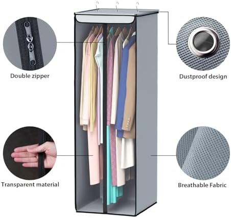 Univivi Garment Bags for Hanging Clothes, Cloth Bag 54 In, 2 PCS, Grey - Image 3