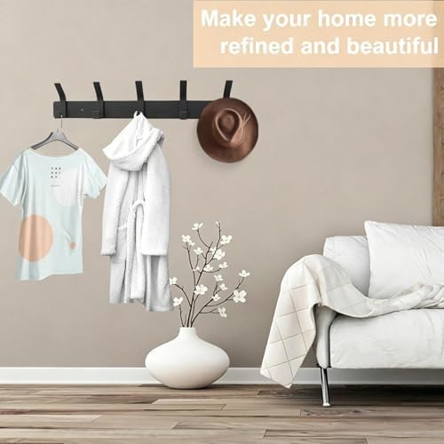 Coat Racks Wall, 2 Pieces Metal Wall Coat Rack, Wall Coat Rack, Wall Hook and Towel Rack Wall Hooks for Hats, Jackets, Scarves, Coats, 5 Hooks (Black) - Image 4