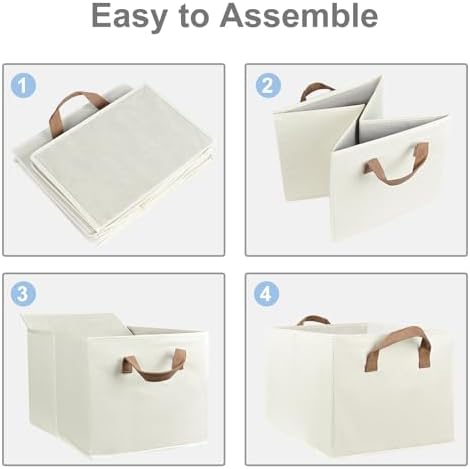 Closet Storage Bins, Fabric Closet Organizers and Storage Basket for Shelves, Collapsible Shelf Baskets for Organizing Shelves, Bedroom Clothes Basket, Beige, 3 Pack - Image 3