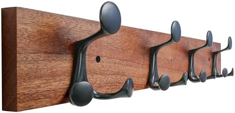 SKOLOO 24-Inch Wood Coat Rack Wall Mount with 4 Triple Hooks - Ideal for Family Entrances, Classrooms, and Pet Supplies Storage - Perfect Coat Hooks for Wall,Mahogany (Sapele) by SKOLOO