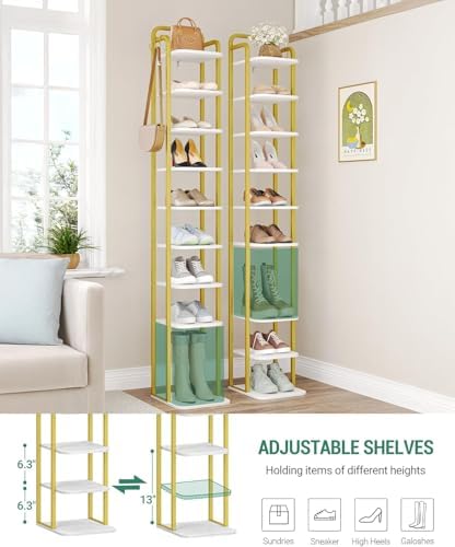 Hzuaneri 10 Tiers Vertical Shoe Rack, Tall Shoe Shelf with 2 Hooks - Image 4