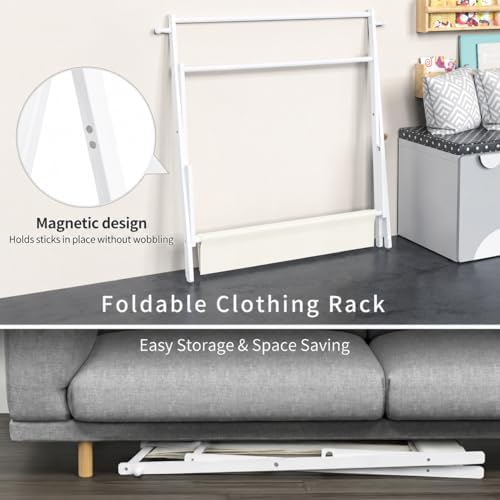 BAMBOOHOMIE Kids Clothing Rack, Small Clothes Organizer Rack, Kids Dress Up Rack with Storage Shelf & Double Rods, Bamboo Child Garment Rack for Playroom Toddler's Bedroom (Large Size - White) - Image 2