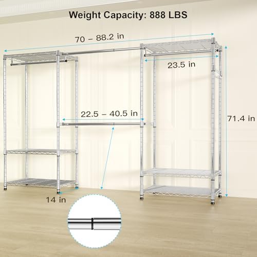 Ulif E1 Heavy Duty Closet Garment Rack, 6 Tiers Adjustable Clothing Storage - Image 6