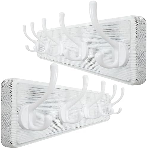 WEBI Coat Rack Wall Mount,Coat Hooks Wall Mounted,16" Hole to Hole,Large Coat Hanger Wall Hook Rack,5 Hooks for Hanging Coats,Hats,Jacket,Clothes,White,2 Packs by WEBI