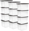 Sterilite 12-Pack 50 Quart ShelfTotes, Clear Plastic Storage Organizer Bins, Flat Gray Lid - Large Stackable Containers for Garage Shelves, Basement Room, Attic, and Home Organization by Sterilite