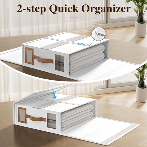 6 Pack Foldable Bed Sheets Set Organizers and Storage(King & Queen Size),Linen Fabric Closet Organizers with Window,Folding Bedding Storage Box for Bedsheets and Pillow Cube Organizer-White - Image 6