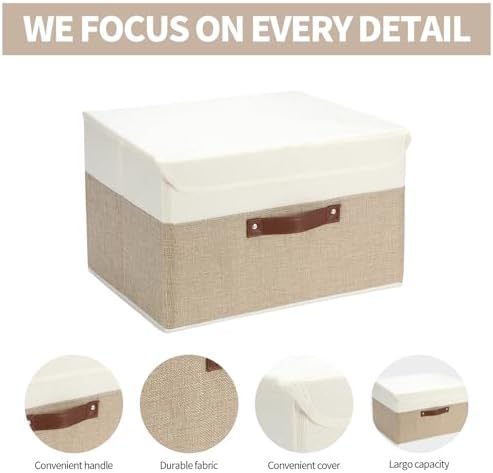 8 Pack Decorative Storage Bins Containers Fabric Bins with Lids Storage Baskets Bulk for Shelves Drawers, Desktop, Closet, Playroom, Classroom, Office, Bedroom, (15INx10INx10IN, Beige/White) - Image 2