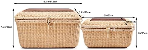 Nantucket baskets Rectangular Handwoven rattan Storage Basket Set with Lid for Shelves and Home Organizer Bins (2-Size Kit) - Image 3