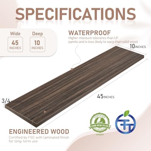 Kaboon 45 inch Long 10 inch Deep Floating Shelves for Wall Set of 2, Large Open Shelves Wall Mounted, Space Saving Home and Commercial Use, Eucalyptus - Image 3