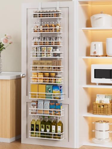 Delamu 9 Tier Over The Door Pantry Organizer, Pantry Organization and Storage, Hanging Spice Rack for Pantry Door Organizer, Metal Pantry Door Shelves for Kitchen Bathroom Laundry Room,15.3" White by DELAMU