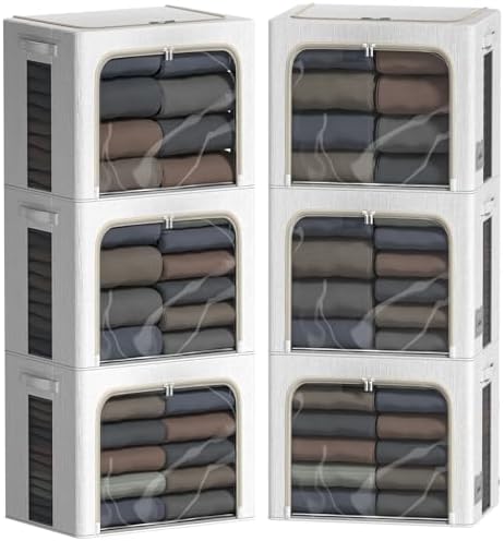FHSQX 6 Pack Clothes Storage Bins,Lvory White, 15.7x11.8x11.8inch(36L) by FHSQX
