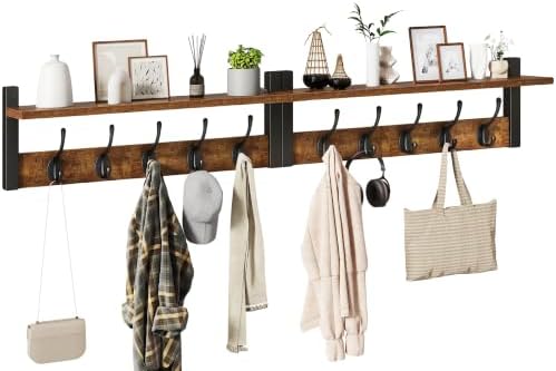 47.2" Coat Rack Wall Mount with Shelf and 10 Hooks, Rustic Brown UHWS004H-2 by High-qualityhomefurnishing