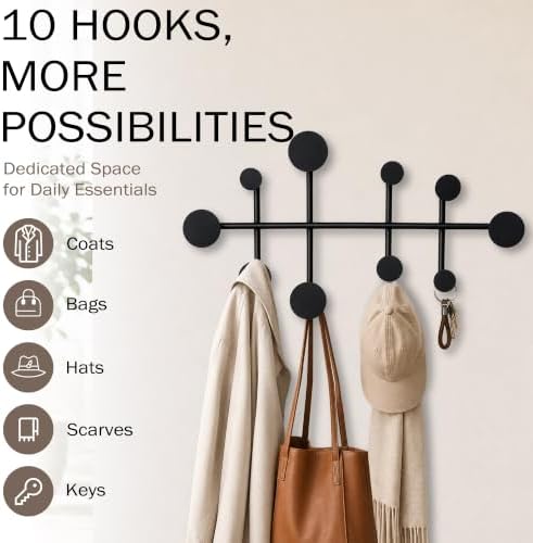 Wall Mounted Coat Rack, Minimalist Metal Coat Hooks for Entryway, Black - Image 5