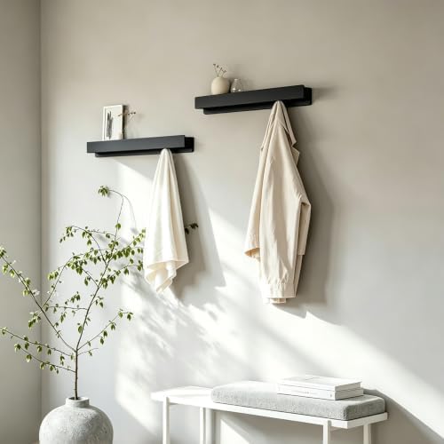 Coat Rack Wall Mount, 2-in-1 Wall Floating Shelf with 6 Hidden Coat Hooks - Image 2
