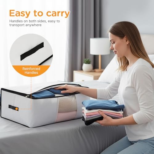 Cozary Pack of 3 60 L Underbed Storage Box, Foldable Storage Bag with Lid and Clear Window, Underbed Storage Bag with Handle for Blankets, Bedding, Clothes - Image 6