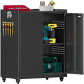 34''H Garage Storage Cabinet with Wheels, Meatl Storage Cabinet with Lock by Yoonkool