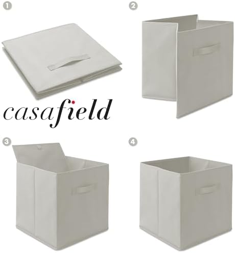 Casafield Set of 12 Collapsible Fabric Cube Storage Bins, Light Gray - 13" Foldable Cloth Baskets for Shelves, Cubby Organizers & More - Image 6