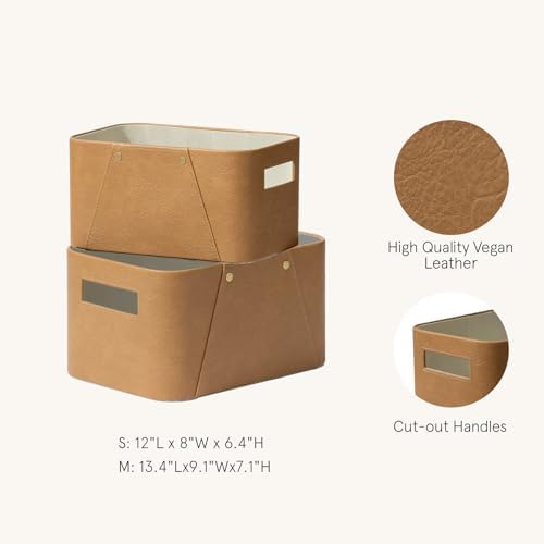 LA JOLIE MUSE Faux Leather Storage Baskets for Organizing, Camel 2 Pack - Image 2