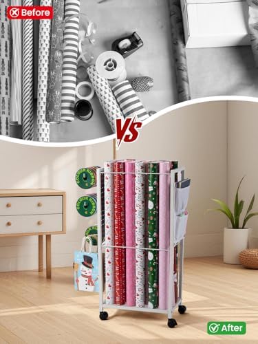 Wrapping Paper Cart - Gift Wrapping Paper Organizer Storage, Rolling Gift Wrap Storage Stand, Ribbon Organizers, 12 PCS Slap Bracelets - Image 6