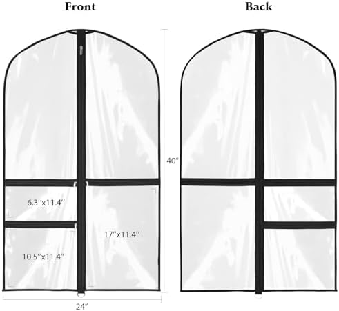 40 Inch Clear Garment Bags for Dance Costumes, 6 Pack, Black - Image 2