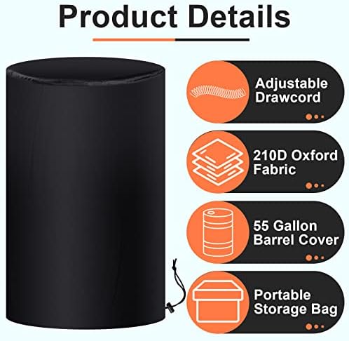 Amylove 55 Gallon Drum Cover, Rain Water Storage Barrel Cover, Black, 4 Pcs - Image 3