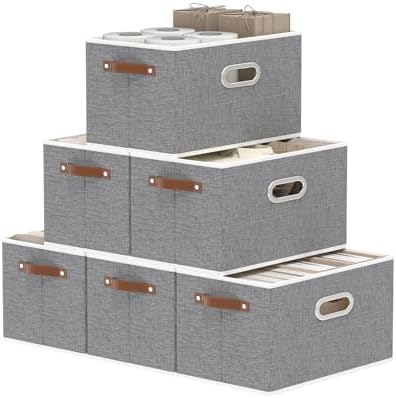 Yawinhe Fabric Storage Baskets,13.0x9.1x7.9in,Grey,6-Pack by Yawinhe