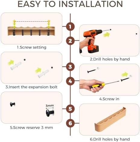 Coat Rack Wall Mount with Shelf Entryway Shelf Modern Key Holder Hanger Wall Shelves with Hidden Hooks for Hanging Towels Coats Hats Bags for Hallway Bathroom Bedroom(Wavy Oak, 5 Hooks) - Image 6