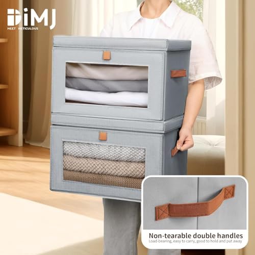 DIMJ Storage Bins with Lids - 4 Pack Fabric Closet Organizer with Window & Handles, Collapsible Decorative Storage Boxes for Shelves Under Bed, Books Clothes Blankets Sweaters Organization - Image 6