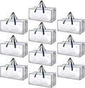 HealSmart 10 Pack Extra Large Moving Bags with Zippers & Carrying Handles, Heavy-Duty Storage Tote Moving Boxes for Dorm Room Essentials Storage Bags, Clear by HealSmart
