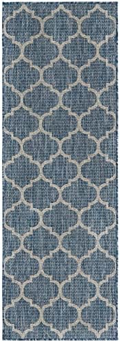 Unique Loom Outdoor Trellis Collection Area Rug (2' x 6' 1" Runner, Navy Blue/ Ivory) - Image 3