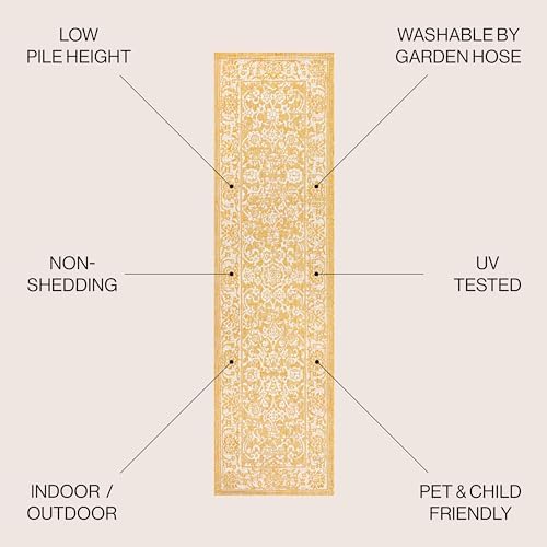 JONATHAN Y Weave Floral Indoor Outdoor Runner Rug 2X10 Yellow/Cream, Tela Bohemian Textured for Backyard, Patio, Porch, Easy-Cleaning, High Traffic, Pet-Friendly, Non-Shedding (SMB100E-210) - Image 2