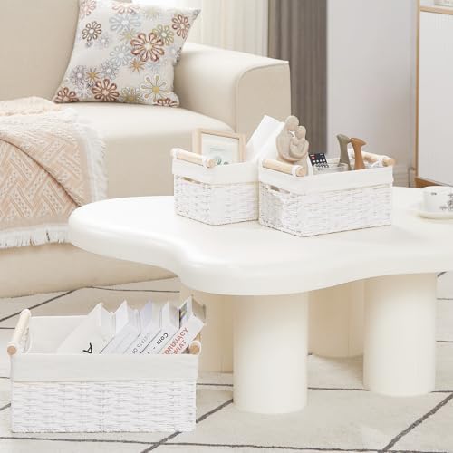 Vagusicc Wicker Storage Basket, Set of 3 Hand-woven Storage Baskets for Organizing, Large Cube Storage Organizer Baskets Bins with Handles for Shelves Decor, Small Toilet Paper Storage Basket, White - Image 3