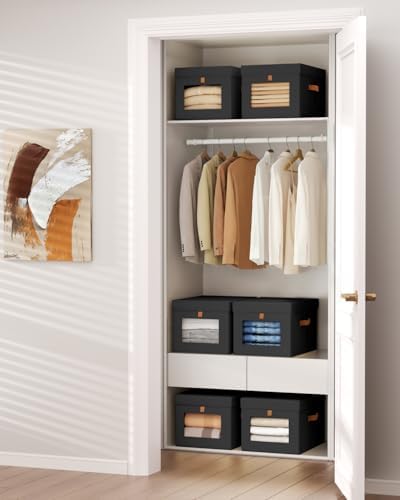 Homsorout Storage Bins with Lid – Closet Organizer with Side Opening and Clear Window, Foldable Stackable Fabric Basket for Clothes, Home, Office - 13.77" x 11.8" x 9.8", 5 Pack, Black - Image 5