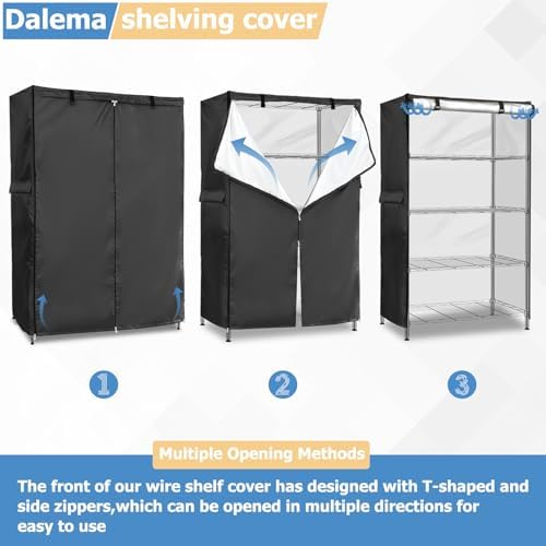 Wire Rack Covers,Heavy Duty 600D Dustproof Waterproof Storage Rack Covers for Metal Shelves,Storage Shelf Cover with Zipper for Wire Shlef,48''W x 18''D x 82''H,Black - Image 5