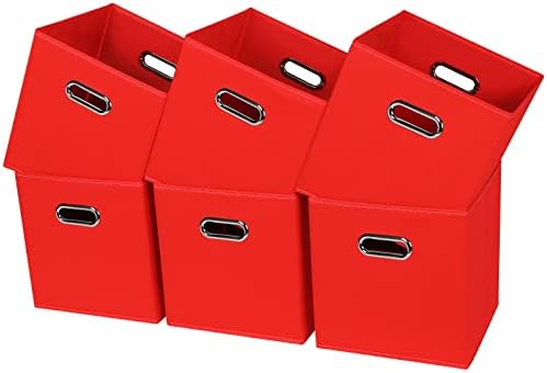 Black Fabric Cubby Storage Bins,13x13x13 Inches ,Cube Organizer Bin Foldable Storage Boxes with Dual Handles Fabric Organizer Box and collapsible Storage basket,Set of 6 ,Red by Yunkeeper