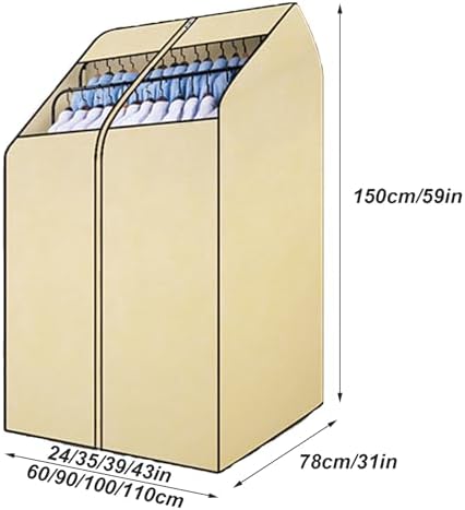 Clothing Rack Covers for High and Low Double Pole Clothes Hanger, Garment Rack Cover with Zipper and Clear Window for Suit, Coat, Long Dresses, Beige(90x78x150cm/35x31x59in) - Image 7