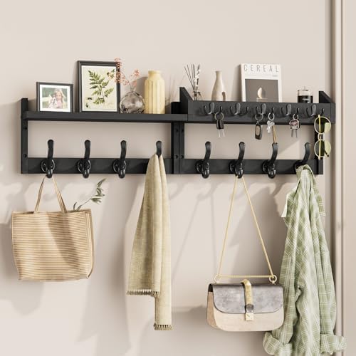 Evermagin 35" Coat Rack Wall Mount with Shelf & 13 Hooks, Entryway, Black by Evermagin