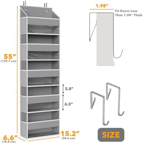 SpaceAid 2 Pack Over The Door Organizer with 5 Large Pockets and 10 Mesh Side Pockets, 5 Layers Door Organizer Hanging with Clear Window for Bedroom, Bathroom, Pantry and Nursery, Gray - Image 2