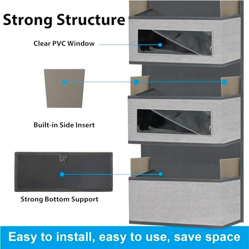 homyfort 2 Pack Over the Door Hanging Organizer with 5 Large Pocket and Clear Window, Sturdy Over the Door Storage Organizer for Closet, Pantry, Bathroom,Bedroom, Nursery, Dorm (Grey) - Image 3