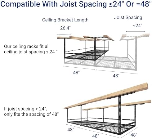 FLEXIMOUNTS 4x8 Overhead Garage Storage Rack with Safety Rails, Hammertone - Image 7