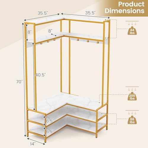 GIANTEX Corner Coat Rack, L-Shaped Hall Tree with Bench and Shoe Storage - Image 7