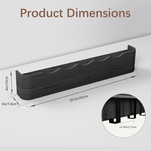 Coat Rack Wall Mount with Hidden Hooks, Wall Hooks with Shelf, Wall Key Holder Mount Wooden Shelf Entryway Hooks for Bedroom Bathroom for Hanging Coats Hats Bags Towels (Black Wave-Shape, 5 Hooks) - Image 2