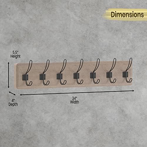 HBCY Creations Weathered Solid Wood Wall Mounted Coat Rack with Shelf, 7 Hooks, 34" Long - Kitchen, Mudroom, Entryway, Bathroom - Includes Mounting Hardware, Coat Hanger, Dog Leash Hooks, Towel Rack - Image 6