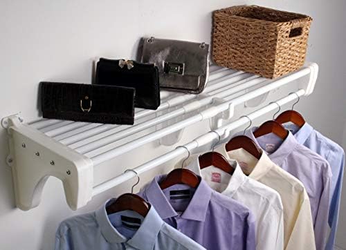 EZ Shelf- Closet Shelf with Hanging Rod - 42.5” to 75" Expandable, White, Closet Shelves – Strong, Holds 200 lbs – Easy Install – Backwall (Floating) with 2 End Brackets, Alternative to Wire Shelving - Image 2