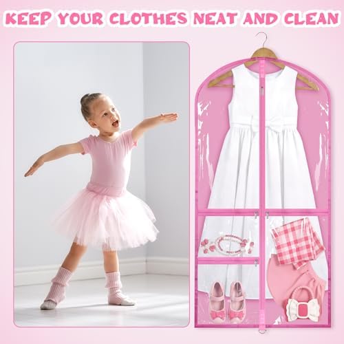 Geelin 14 Pcs Garment Bags for Dance PVC Clear, Transparent Pink - Image 5