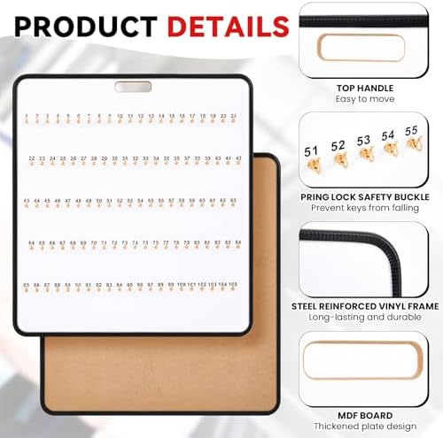 RattanView Key Hook Board Rack with 120 Pcs Plastic Tags Set 31.9 x 29.5 Inch Key Holder Wall Mount Organizer with 105 Hooks Self Closing Tabs Colored Labels for Car Hotels Office House Storage - Image 3