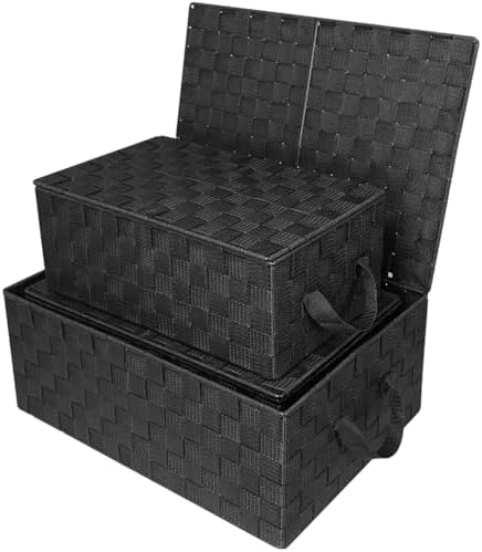 Sorbus Woven Storage Basket with Lid, Set of 3 (Black) - Image 5